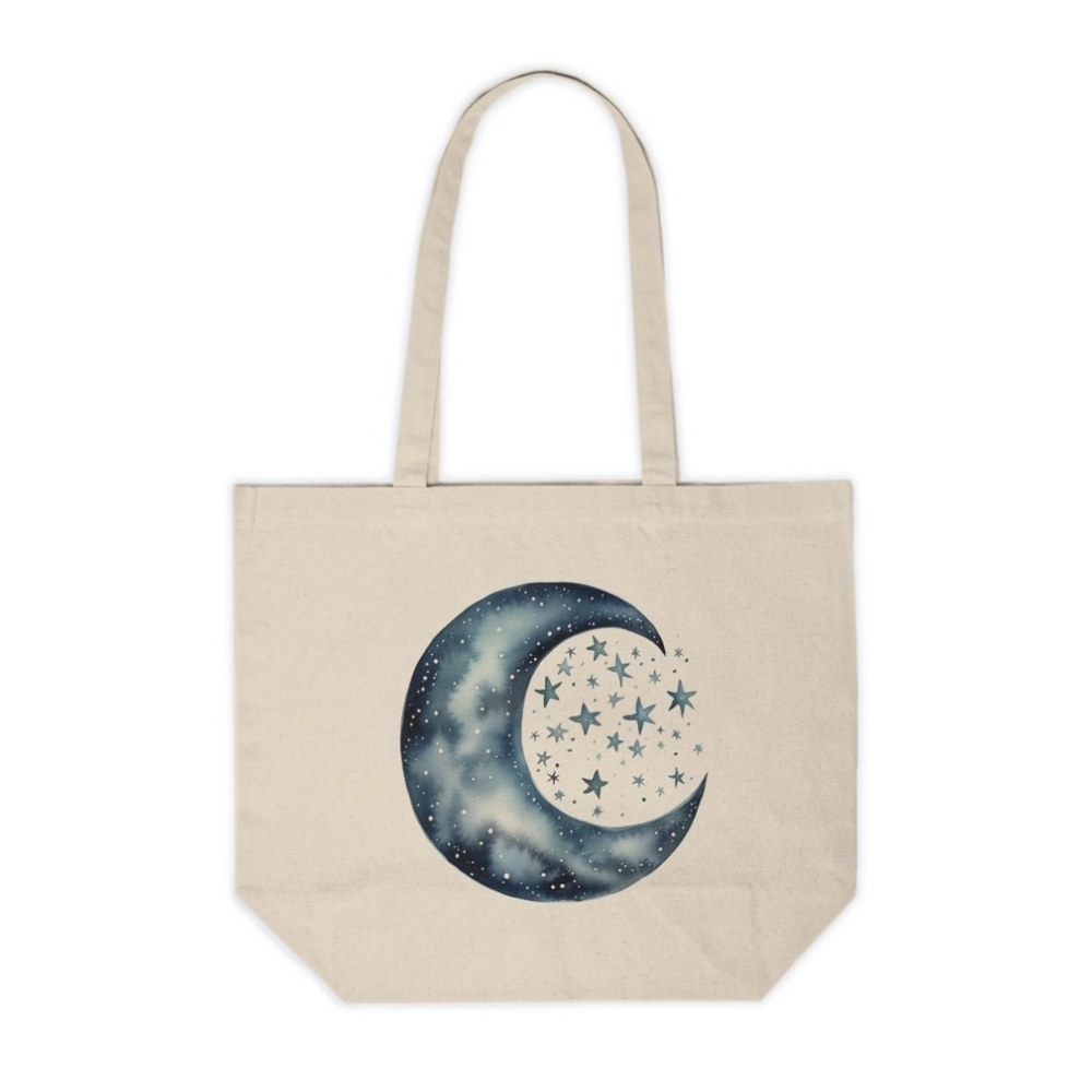 Moon & Stars Canvas Tote Bag | Celestial Aesthetic Tote | Crescent Moon Bag